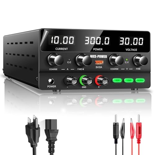 Image of NICE-POWER DC Power Supply Variable 30V 10A, 300W Encoder Adjustable Switching Regulated High Precision 4-Digits LED Display 5V /2A USB Port Bench Lab Power Supplies with OCP OVP Output Button