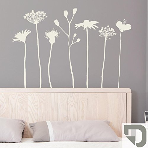 DESIGNSCAPE® Wandtattoo Wiesenblumen - Blumenwiese Deko | Farbe: grau | Größe: klein (87 x 60 cm)