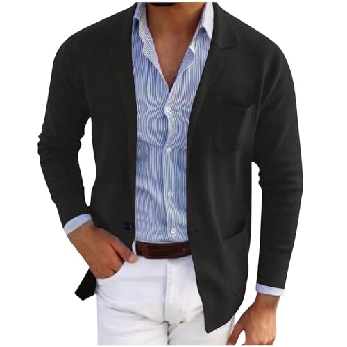 Men's Notch Lapel Blazer Trendy Casual Long Sleeve Single Button Coats Lightweight Slim Business Office Suit Jacket