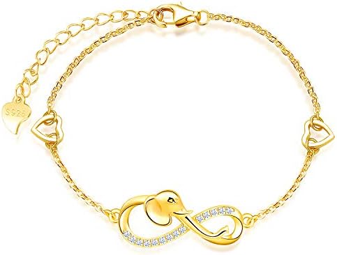 MicLee Woman's girl's Bracelet, 925 Sterling Silver bracelet, Elephant and infinity symbol bracelet, with mini hollow heart
