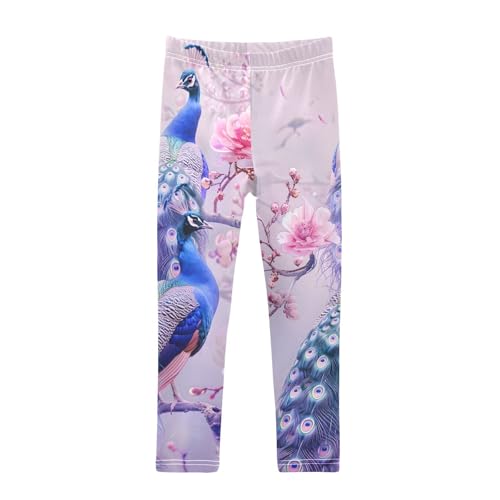 Bolaz Toddler Girls Leggings Printed Yoga Pants Leggings A Pair of Pale Blue Peacocks for Kids