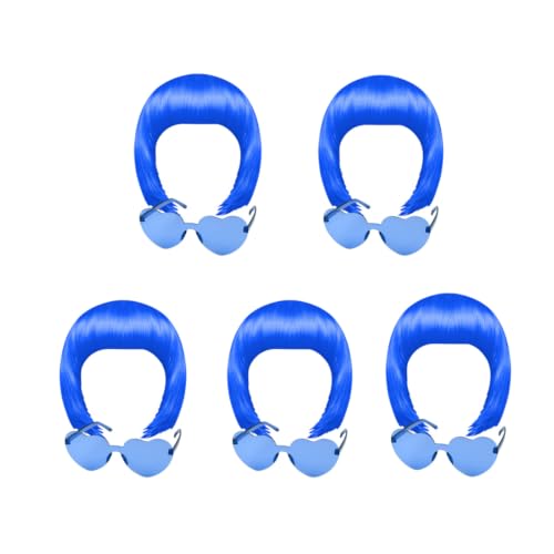 KUUQA 10 Pieces Royal Blue Wigs and Sunglasses Set