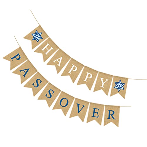 LUOZZY Banner de páscoa feliz de estopa festa de feriado judaico pendurado bandeira de estopa corrim
