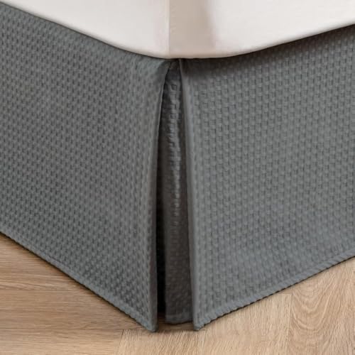 Image of MIYE Pleated Waffle Weave Bed Skirt, Tailored Dust Ruffle 12 Inch Drop Easy Fit, Machine Washable (Dark Grey,Cal King - 12 inch Drop)