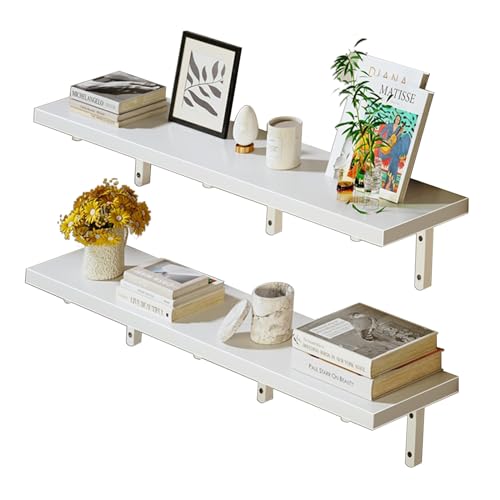 OWOHYG Estantes Flotantes De 2 Niveles, Rústicos, para Pared, para Dormitorio, Salón, Baño, Cocina Y Oficina. Combinables, Blanco, 40 X 20 Cm.