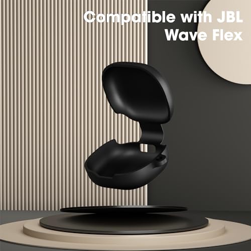 Image of Sounce Earphone Case Cover Compatible for JBL Wave Flex, Soft Silicone Skin Case Cover Shock-Absorbing Protective Case with Keychain [Front LED Visible] - Black