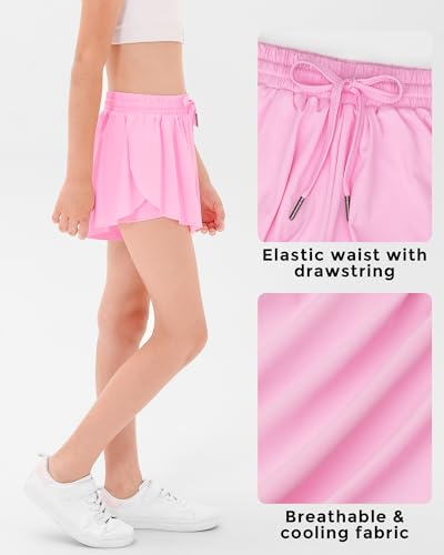 Image of Stelle Girls Flowy Shorts with Pockets Athletic Running Skirt High Waist Butterfly 2 in 1 Sports Short 5-16 Years