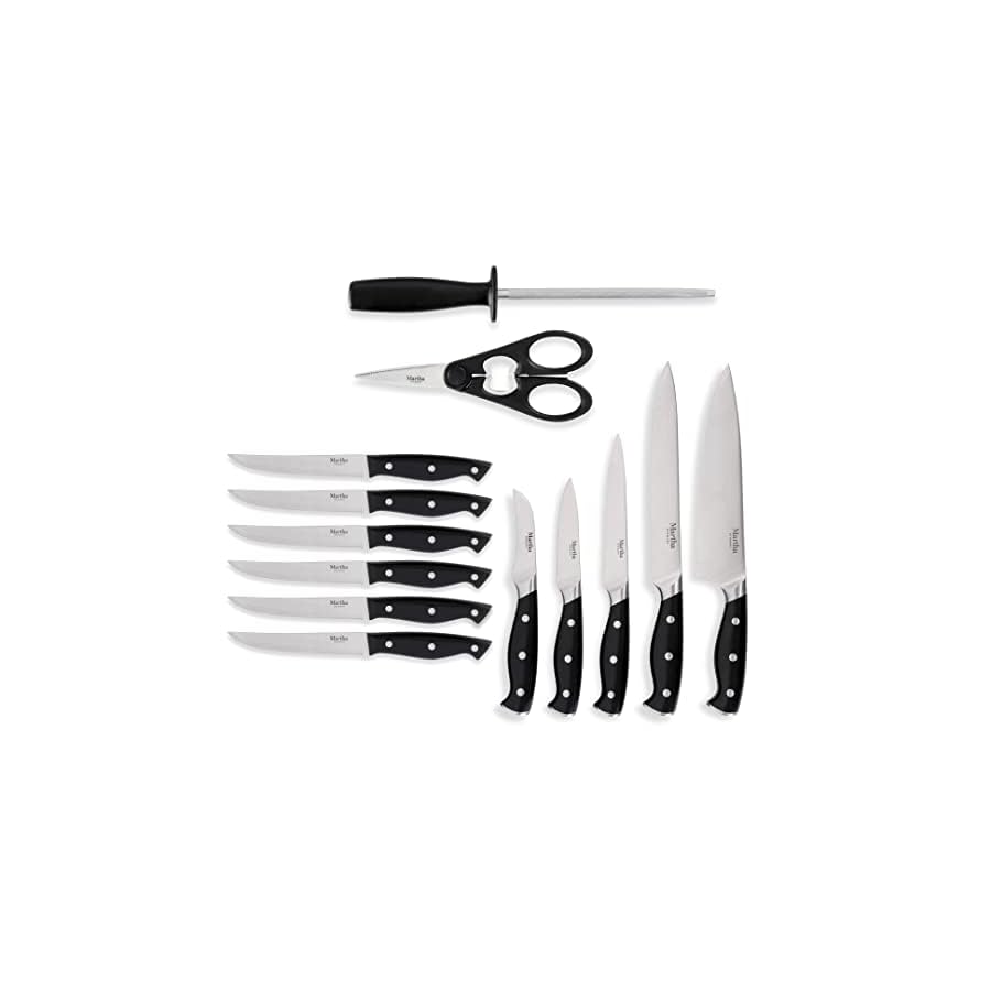 Martha-Stewart-Greeley-14-pc-Triple-Riveted-Cutlery-Knife-Acacia-Wood-Block-Set-wComfort-Grip-Handles-Black Martha Stewart Greeley 14 pc Triple- Riveted Cutlery Knife Acacia Wood Block Set w/Comfort Grip Handles- Black