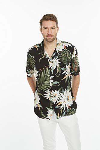 Image of Family Matching Hawaiian Clothes, Wispy Cereus Black | Lightweight 100% rayon • Family matching outfits • Tropical floral print • Beach vacations • Luaus • Cruises • Family photos