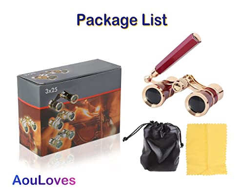 Aouloves Binoculars For Opera Glasses Binoculars 3X25 Lorgnette Theater Glasses Mini Binocular Compact With Adjustable Handle For Adults Kids Women In Concert Theater Opera (Red) #TOP4