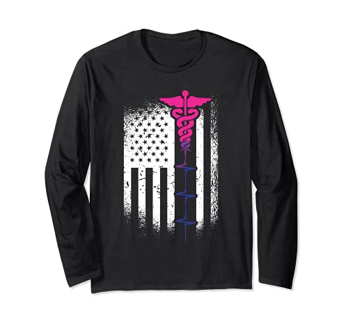 American Flag Nurse LGBT-Q Bisexual Pride Nursing RN Ally Manche Longue