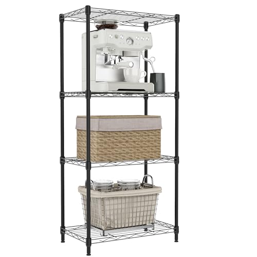 IZEUK 4 Tier Metal Wire Shelf Unit, Black Storage Rack Organizer for Kitchen, Bedroom, Living Room or Laundry Room, 17.7" W x 11.8" D x 41.9" H