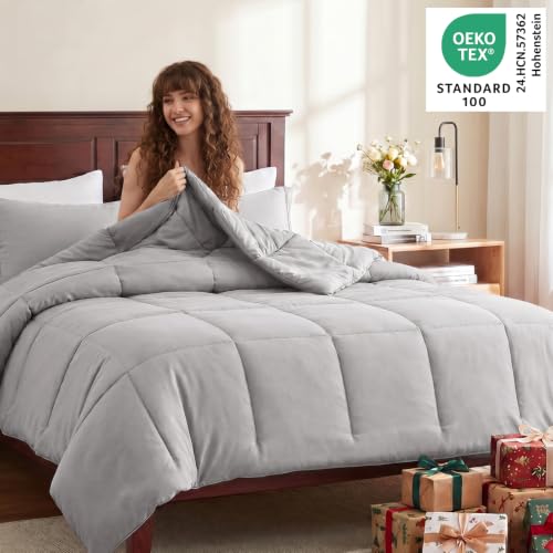 CozyLux Full Size Comforter Sets, 3-Piece Box-Stitched, French Grey by CozyLux - Used condition - Image 3