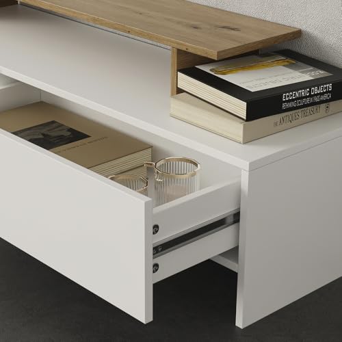 Meuble TV Tavora 168 cm 2 tiroirs Blanc/Chêne OK-Living