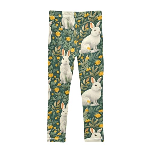Flower Rabbit Yellow F Girls Leggings Athletic Pants Tights Stretch Bottom2