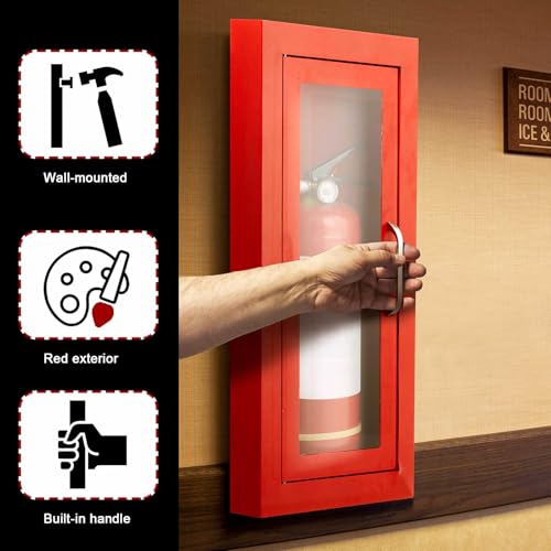 Image of Zonon 1 Pcs Semi Recessed Fire Extinguisher Cabinet Box Steel Recessed Wall Cabinet, Magnetic Door with Handle, Acrylic Window, 2.5 Inch Trim, for 2.5 /5 /10 lb Dry Chemical Fire Extinguisher (Red)