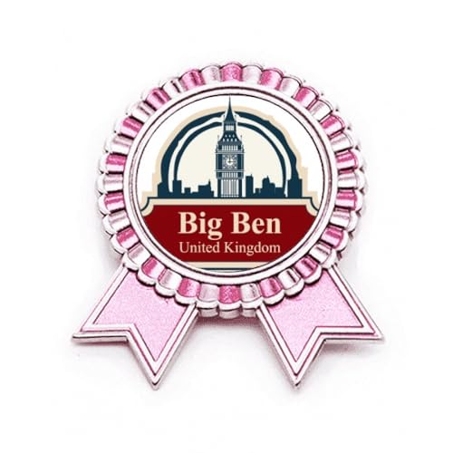 Broche London Big Ben en métal rose taille M pour vêtement femme