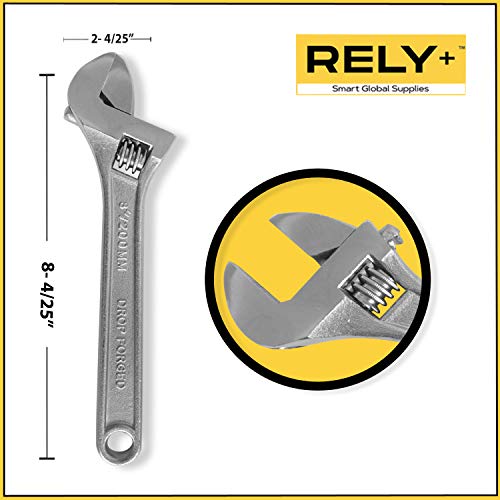 Rely+ 8-Inch Adjustable Wrench, Drop Forged, Heat Treated, Chrome Vanadium Steel #TOP1