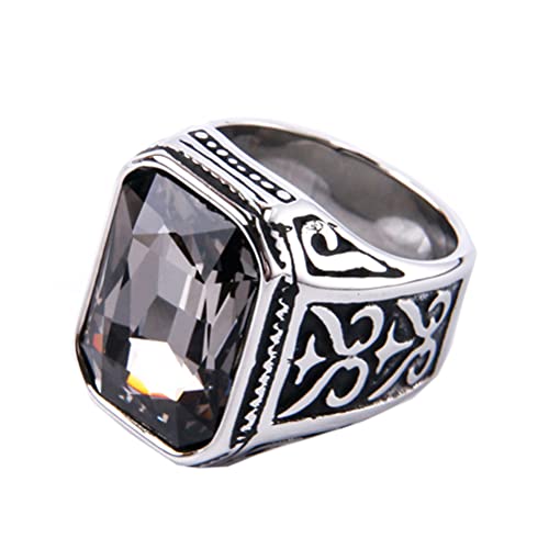 PAURO Men's Promise Engagement Ring Big Stone Silver Black Grey Size 10