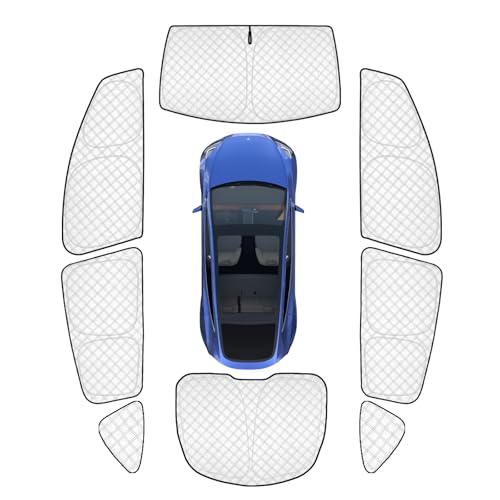 Image of KMF 8pcs Full Thicken Sun Shades for 2025 2026 Tesla Model Y Juniper Accessories, Tesla Y Privacy Car Window Covers for Windshield Side Rear, UV Block and Blackout for Camping Outdoor