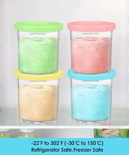 FIRJOY Replacement Pints and Lids 16 oz. Containers, Compatible with Ninja Creami NC301 NC300 NC299AMZ Series (4 Pack - Green, Pink, Yellow, Blue)