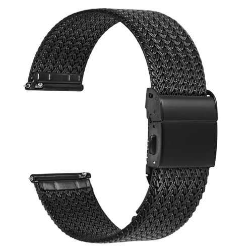WOCCI Elite Metal Watch Strap for Women and Men, Mesh Woven, 316L Stainless Steel, Quick Release, Fold Clasp, Band Width 14mm 16mm 18mm 20mm 22mm