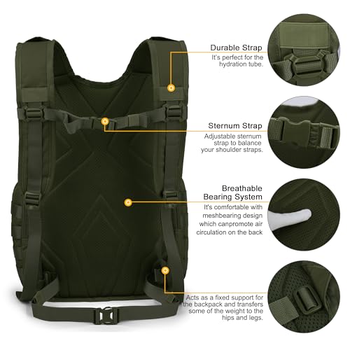 Mardingtop 25L Tactical Backpack Molle Hiking Daypack Camping Hiking Military Travel Motorcycle Army Green, armygre, Free size