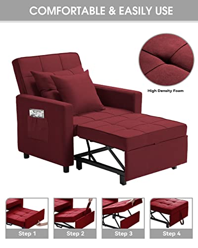Xspracer Convertible Chair Bed, Sleeper Chair Bed 3 In 1, Adjustable Recliner,Armchair, Sofa, Bed, Fleece, Red, Single One #TOP5