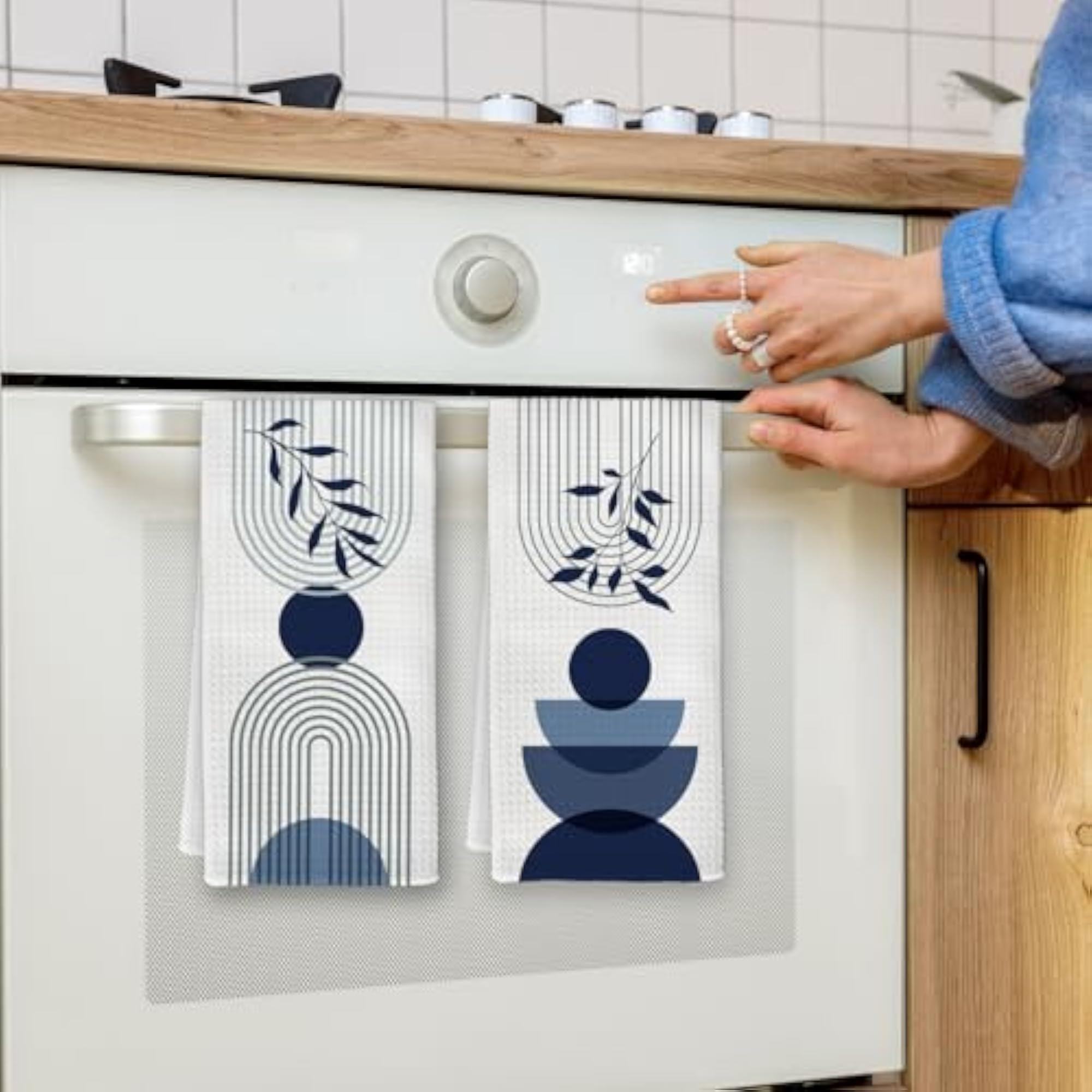Navy Blue Boho Kitchen Towels, Minimalist Decor