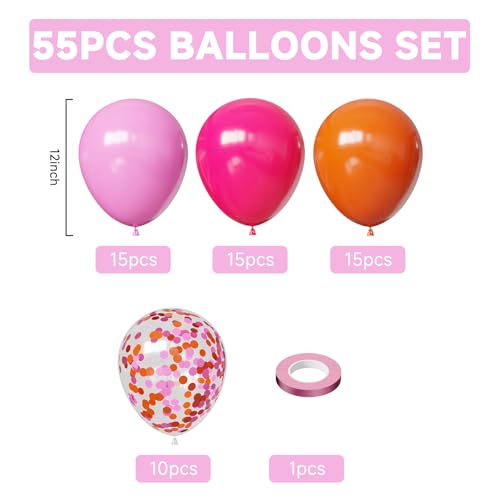 Image of Pink and Orange Balloons, 55PCS light pink balloons 12inch Pink Orange Confetti Balloons for Baby Shower, Birthday, Wedding, Tropical Party decorations