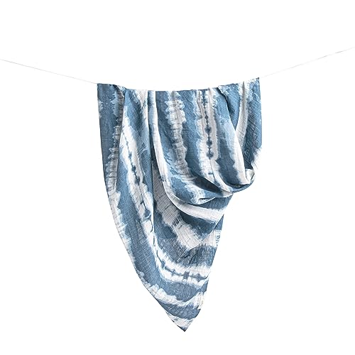 Image of Crane Baby Soft Muslin Swaddle Blanket, Soft Swaddle Wrap for Boys and Girls, Blue Tie-Dye, 47" x 47"