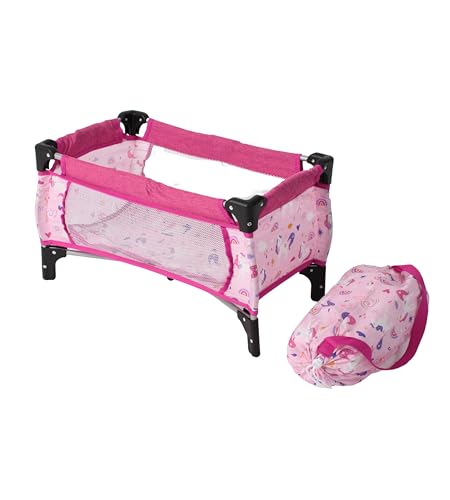 Lit de voyage pour poupée de 48cm rose et accessoires meubles de poupée
