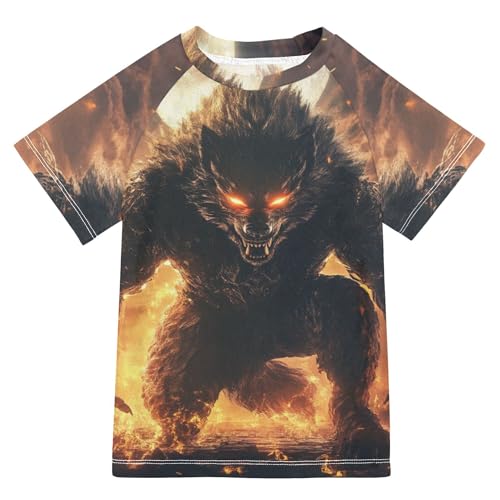 Ferocious Wolf Bathing Suit Girls Short Sleeves Baseball Shirts Swimwear Beach Tops 3T