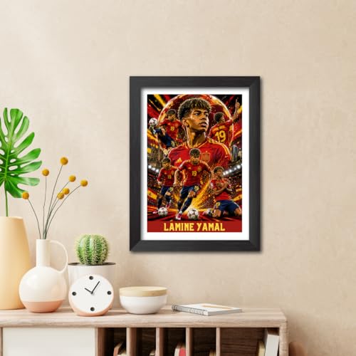Image of TenorArts Lamine Yamal Spain Poster Worldcup Themed Laminated Photo Frame Painting with Matt Finish Black Texture (12 inches x 9inches)