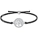 J.Endéar Bracciale Albero della Vita per Ragazze Bambini Argento 925 Zirconia Ciondolo Rotondo 24 cm Cordone Fatto a Mano Bracciale Regolabile Regalo per Ragazza, Nero