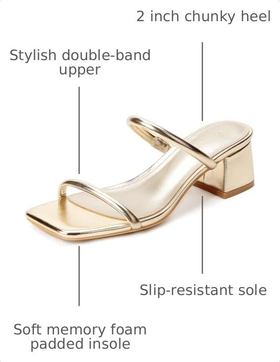 Image of Goderci Women's Chunky Block Low Heeled Sandals | 2 Strap, Square Open Toe, Slip On, Mule Heels