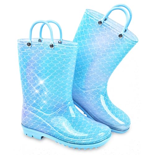 MaciRept Kids Rain Boots For Girls Toddler Rainboots Glitter Bluey Rain Boots Little Girls Rain Shoes Waterproof Sparkly Mermaid Mud Raining Boot With...