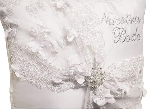 Miniatura 3 de Juego de 2 almohadas blancas para arrodillarse de boda con relleno, almohadas bordadas Nuestra Boda, almohada de felpa de satén y encaje