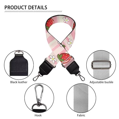 Image of GLENLCWE Pink Strawberry Wide Shoulder Strap for Purse Guitar, Adjustable Replacement Belt Crossbody Canvas Bag Handbag Fruit Print