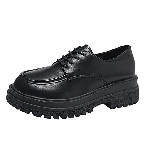 Cocila Mujer Cuero Artificial Color Sólido Otoño Gruesa Tacones Cuadrados con Cordones Botines Zapatos De Punta Redonda Botas Borrego Agua Hunter Beige Marrones Tacon Altas Moto Oxford Comodos