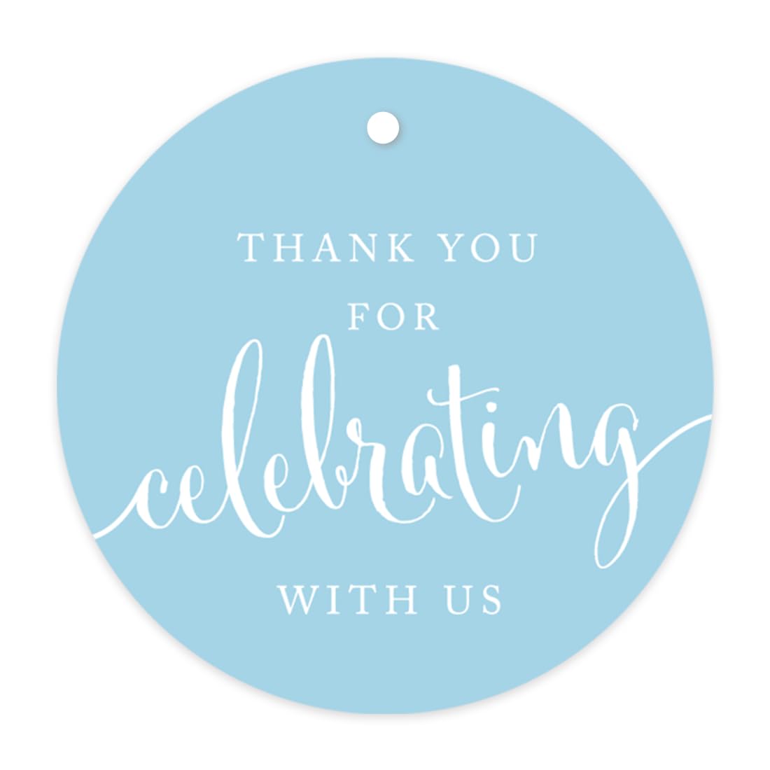 Andaz Press Circle Gift Tags, Thank You for Celebrating with Us, Baby Blue, 24-Pack, Round Thanks Tag for Baby Bridal Wedding Shower, Anniversary