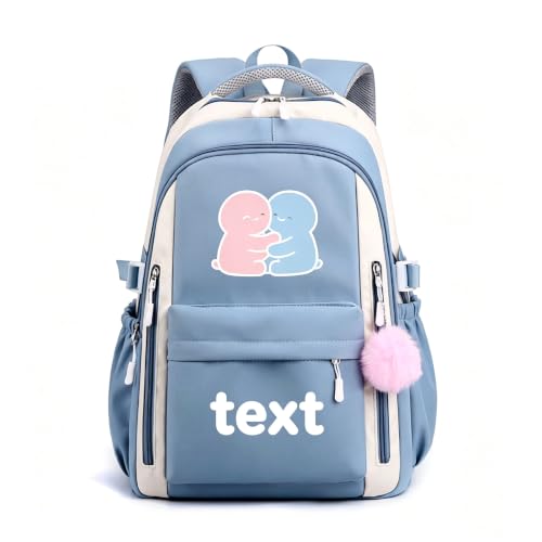 Mochila escolar personalizada resistente à água, bolsa de livros com nome personalizado, Azul, 16.5 Inches, Casual