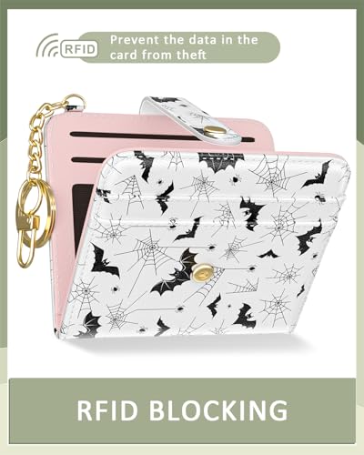 Womens Wallet, RFID Small Wallets for Women, Slim Compact Credit Card Holder, Cute Leather Bifold Ladies Purse with Zipper Coin Pocket and ID Window, Gothic Bats4
