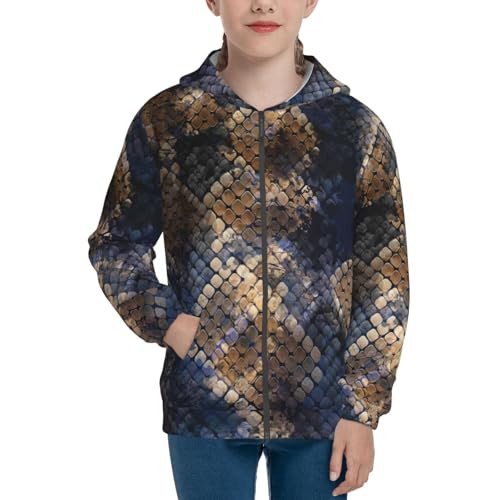 Watercolor Snake Skin Kids Pullover Hoodies Boys Zip Up Sweatshirts Girls Athletic Clothes with Pocket3