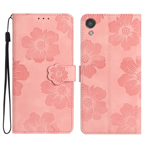 LMFULM® Hülle für Sony Xperia L1 G3311 G3312 G3313 (5,5 Zoll) PU Leder Magnet Brieftasche Lederhülle Handytasche Stand Ledertasche Flip Cover Prägung Groß Geblümt Rosa
