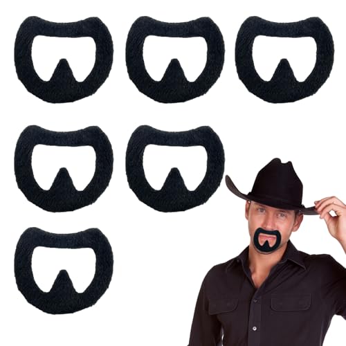 FUIPVGI 6 peças barba de falsa, bigode de máscara autoadesivo, cabelo falso na cara acessório de disfarce de máscara de gangster para Halloween, Cosplay, festas de máscara (preto)