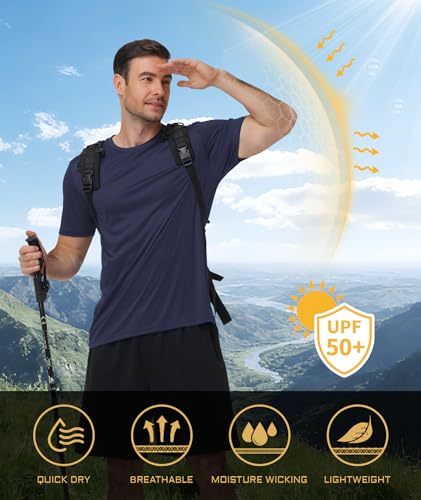 Image of 3 Pack Mens Swim Shirt Workout Shirts UPF 50+ Short Sleeve Rash Guard Fast Dry Sun Protection Lightweight Water Shirt