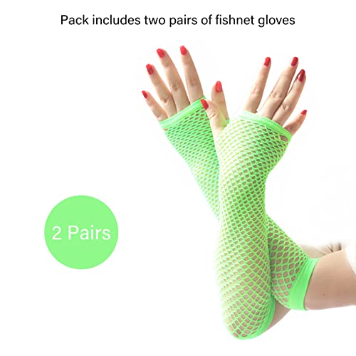 COSFAN 2 works Fishnet Gloves Women Fingerless Long Gloves Elastic Mesh Glove 1920s Hollow Gloves for Evening Party Halloween (Green) - Image 2