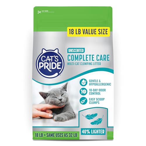 Cats Pride Premium Lightweight Clumping Litter: Complete Care - Up to 10 Days of Powerful Odor Control - Hypoallergenic - Multi-Cat Unscented 18 Pounds