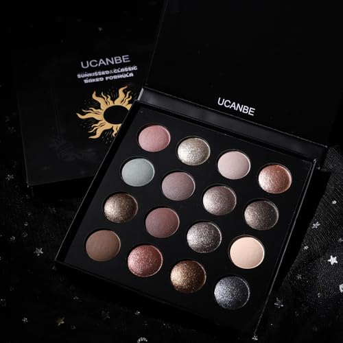 UCANBE Einzigartige Baked Lidschatten Palette, 16 Farben Nudefarbener Eyeshadow mit Matt Schimmerndem Metallic-Finish, Hochpigmentiert, Lang Anhaltend